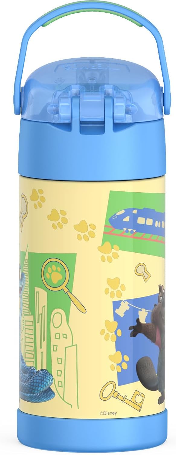 THERMOS FUNTAINER Water Bottle with Straw - 12 Ounce - Kids Stainless Steel Vacuum Insulated Water Bottle with Lid, Bluey - Colors B