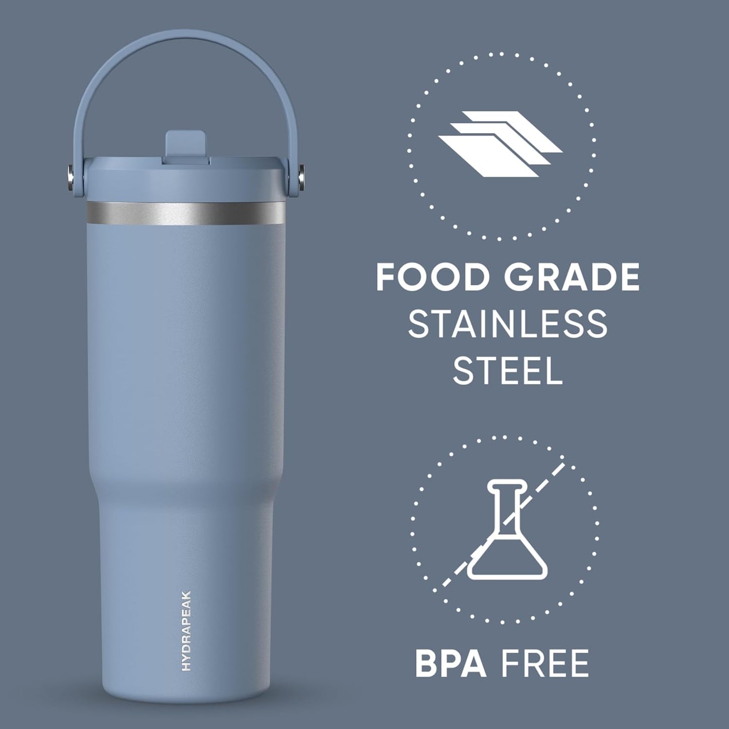 Hydrapeak Nomad 32oz Insulated Stainless Steel Travel Tumbler with Handle & Straw Lid, Leakproof, Cupholder Friendly, Keeps Drinks Cold 24 Hours, Reusable Bottle for Daily Hydration (Pale Sage)