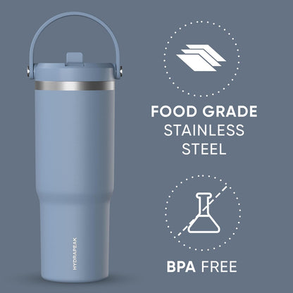 Hydrapeak Nomad 32oz Insulated Stainless Steel Travel Tumbler with Handle & Straw Lid, Leakproof, Cupholder Friendly, Keeps Drinks Cold 24 Hours, Reusable Bottle for Daily Hydration (Pale Sage)