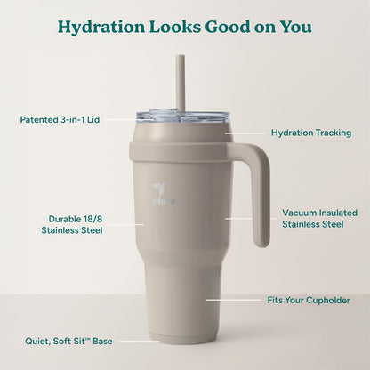 REDUCE 24 oz Stainless Steel Tumbler with Handle - Dual-Wall Vacuum Insulated Travel Mug, Sweat-Proof Lid & Reusable Straw - Keeps Drinks Cold for 24 Hrs, Fits Cupholders, Dishwasher Safe - Lilac Bud