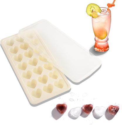Heart Shape Ice Cube Tray, 21 Holes Silicone Ice Cube Mold with Removable Lid Flexible for Whiskey Cocktail Chocolate
