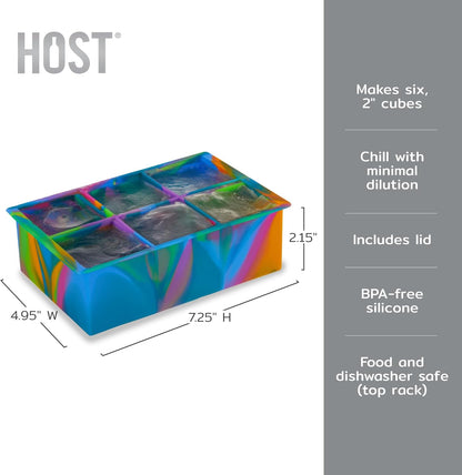 Host Ice Cube Tray, Makes Four 5-Inch Long Cubes, Durable Silicone Trays with Easy Release Design, Perfect for Water Bottles and Highball Glasses, Home Bar Accessories, Set of 1, Marble
