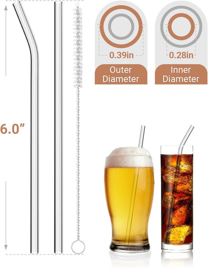 Foogwee® 20 Packs Reusable Glass Straws Set, 8.5'' x 10mm Clear Drinking Straws for Smoothies, Shakes, Coffee, Juice, Sodas, Milk, Tea, Cocktails, Set of 8 Straight and 8 Bent with 4 Cleaning Brushes