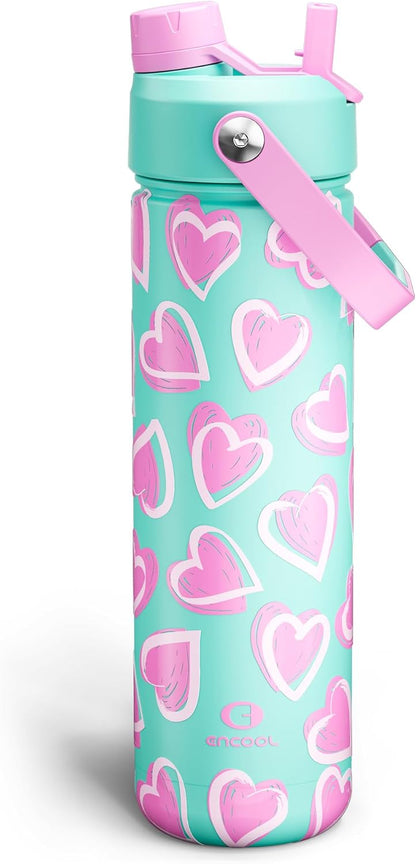 ENCOOL Insulated Water Bottle with Straw Stainless Steel Water Bottle, Leak-Proof, BPA-Free, Double Wall Vacuum Keeps Cold for 24 Hours for Sports, Travel, School (26 oz, Cotton Candy) - Colors D