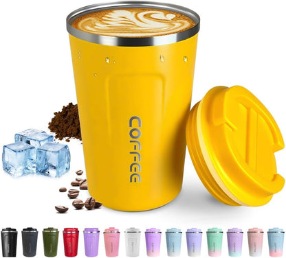SPLMIFA Travel Coffee Mug Leak-Proof, Reusable Coffee Cups with Lids, Stainless Steel Vacuum Insulated Coffee Tumblers, Thermal Insulation Cup for Men and Women Hot & Cold Drinks(2nd-Green Pink, 12OZ)