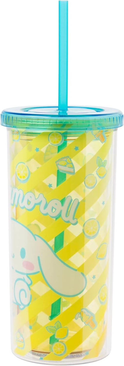 Silver Buffalo Sanrio Hello Kitty Milk Carton Pattern Plastic Boba Tumbler w Lid and Wide Straw, 24 Ounces