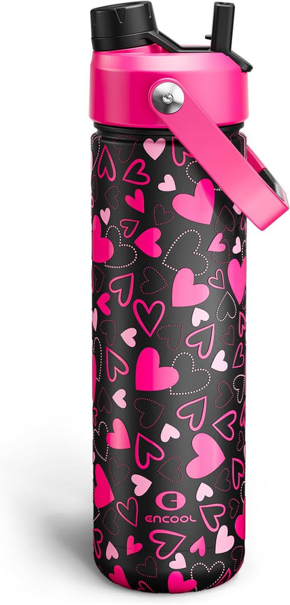ENCOOL Insulated Water Bottle with Straw Stainless Steel Water Bottle, Leak-Proof, BPA-Free, Double Wall Vacuum Keeps Cold for 24 Hours for Sports, Travel, School (26 oz, Cotton Candy) - Colors C