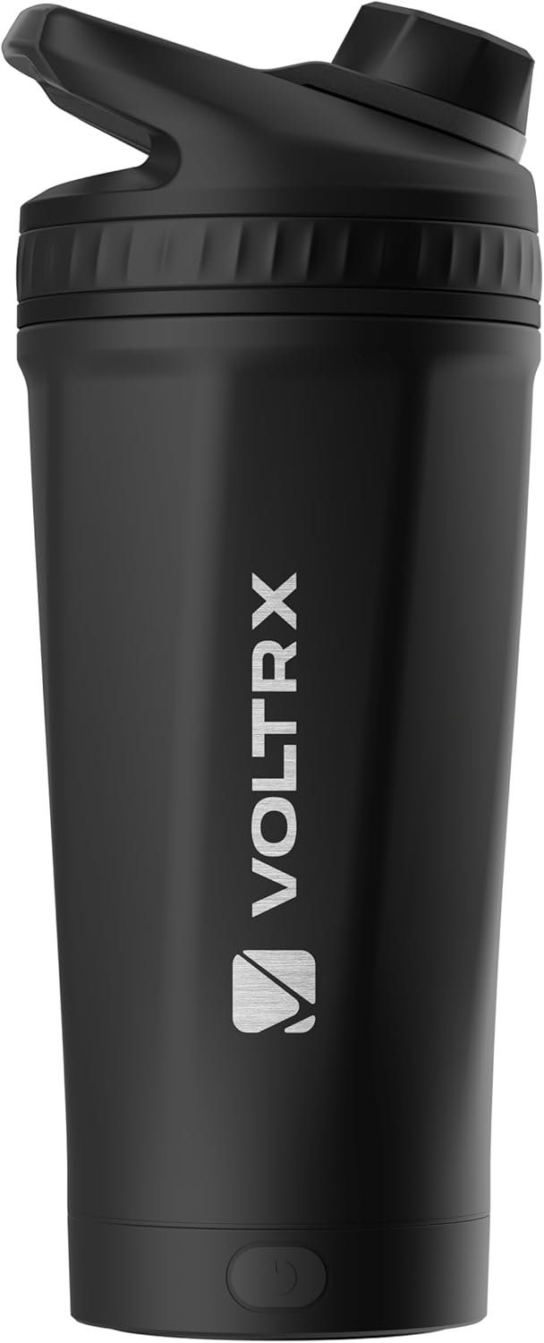 VOLTRX ChillMix Shaker Bottle Insulated Stainless Steel - USB C Rechargeable Electric Protein Shake Mixer, Shaker Cups for Protein Shakes and Meal Replacement, Chrome Steel, 16 oz