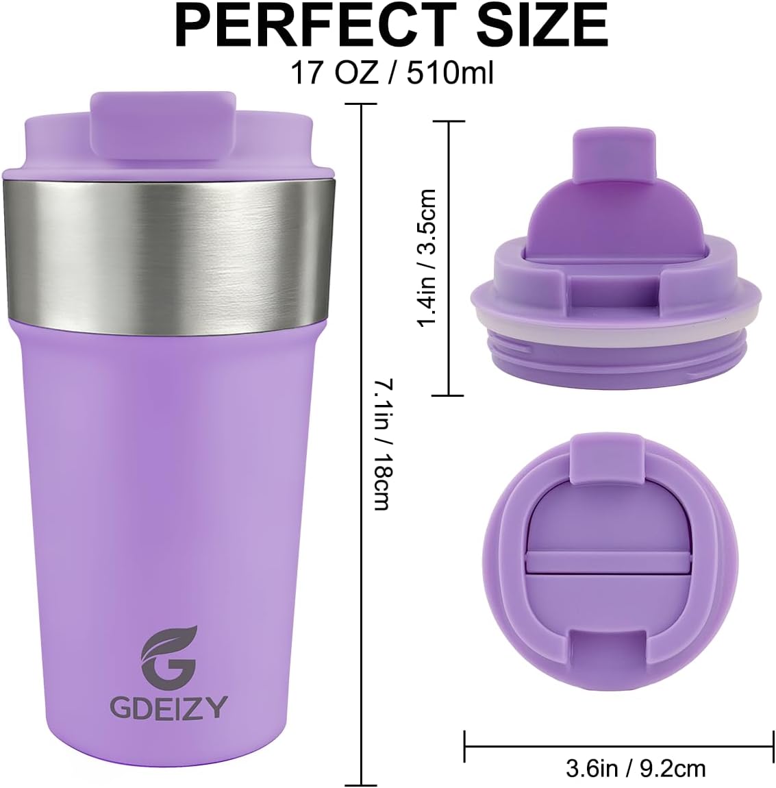 17oz Double Wall Stainless Steel Vacuum Insulated Travel Mug, Spill-Proof & Leak-Proof Coffee Mug, BPA-Free Reusable Coffee Cup for Hot & Cold Drinks, Black (Black)