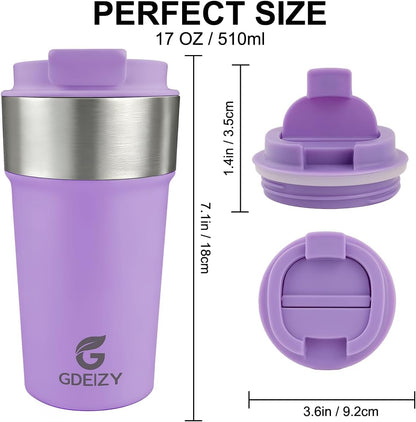 17oz Double Wall Stainless Steel Vacuum Insulated Travel Mug, Spill-Proof & Leak-Proof Coffee Mug, BPA-Free Reusable Coffee Cup for Hot & Cold Drinks, Black (Black)