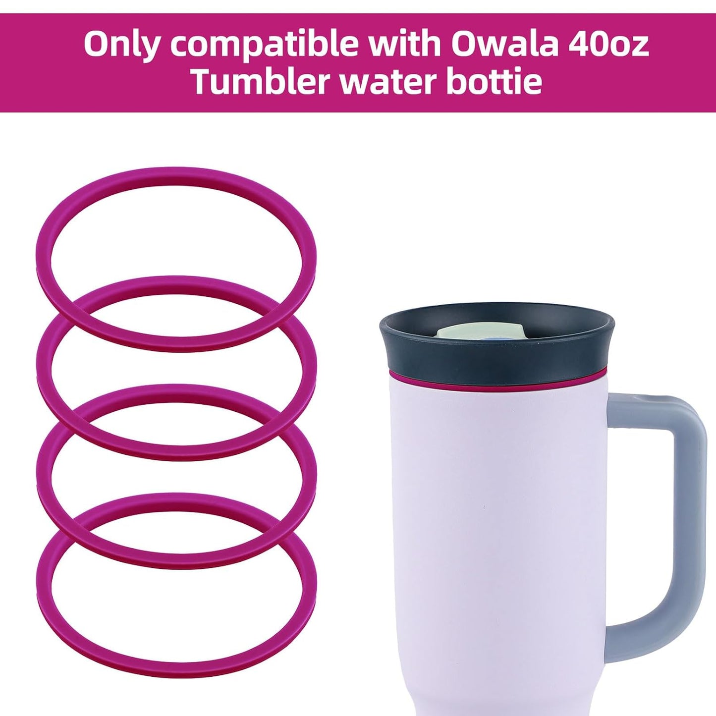 BOXOB 4pcs Gasket Replacement for Owala 40oz Tumbler, Silicone O Ring Water Bottle Ring Seal Lid Gasket Replacement Parts Accessories Compatible with Owala 40oz Stainless Steel Cup (Grey)