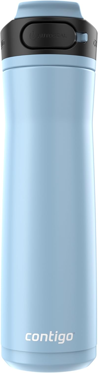 Contigo Cortland Chill 2.0 Vacuum-Insulated Stainless Steel Water Bottle, Spill-Proof Sip Technology, Interchangeable Lid, 24oz, Steel/Licorice, Perfect for Fitness Travel Everyday Use