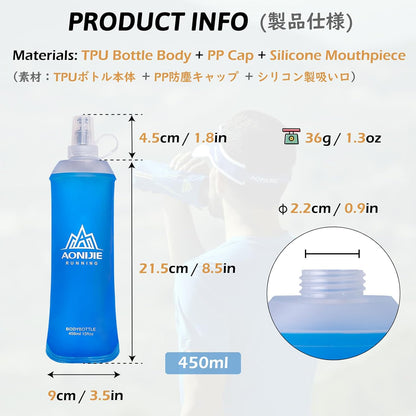 TRIWONDER Handheld Water Bottle for Running, Quick Grip Chill 17 oz Handheld Soft Water Bottle with Hand Strap Hydration Pack, BPA Sport Soft Flask (Blue)