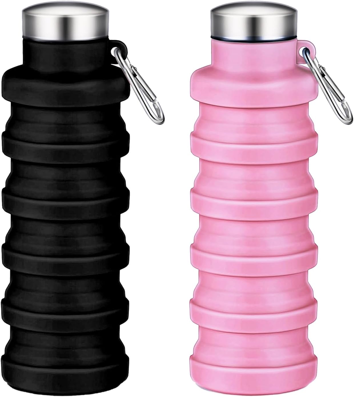 Collapsible Water Bottles,16oz Capacity Portable Reusable Silicone Water Bottle,Leak-proof,with buckle,foldable storage,Lightweight Durable for Fitness,Cycling,Sports,Camping,Hiking (Deep Black)