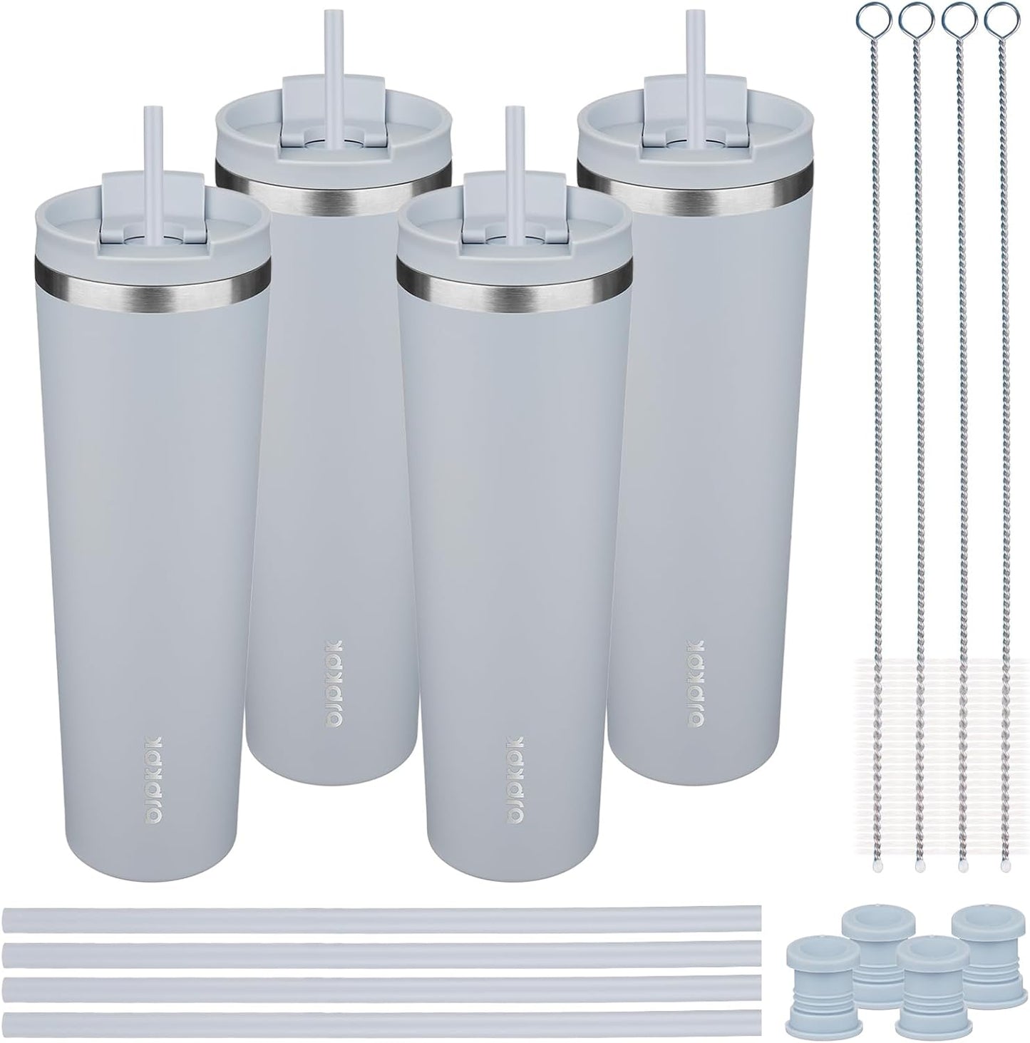 BJPKPK 4 Pack Tumbler with Lid and Straw,30oz Insulated Tumblers Bulk Reusable Travel Coffee Mug, Dishwasher Safe Double Wall Vacuum Insulated Cup Gift for Men Women,Light Blue Leopard