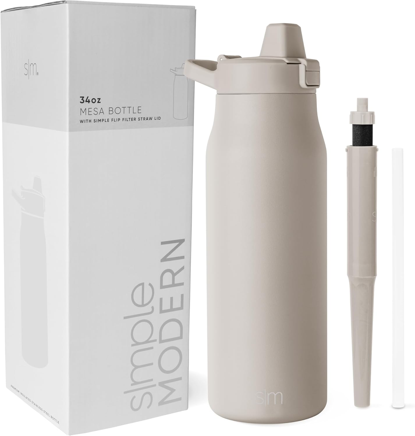Simple Modern Filtered Water Bottle | Insulated Stainless-Steel Carbon Filter Travel Water Bottles | Reusable for Clean Drinking Water On The Go | 34oz, Sea Glass Sage