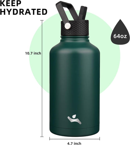 Konokyo 22oz Stainless Steel Bottles with 3 Lids Sport Insulated Water Bottle,Mint