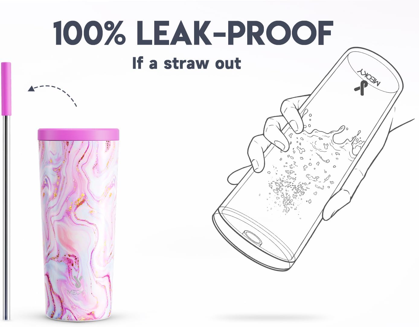 Meoky 24 oz Insulated Tumbler with Lid and Straw, Stainless Steel Vacuum Insulated Tumbler, Keeps Cold for 24 Hours, 100% Leak Proof, Fits in Car Cup Holder (Night)
