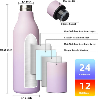 BJPKPK Insulated Water Bottles, 18 oz Stainless Steel Metal Water Bottle with Strap, BPA Free Leak Proof Jugs, Mugs, Flasks, Reusable Thermal Flasks for Sports & Travel, Black - Colors A
