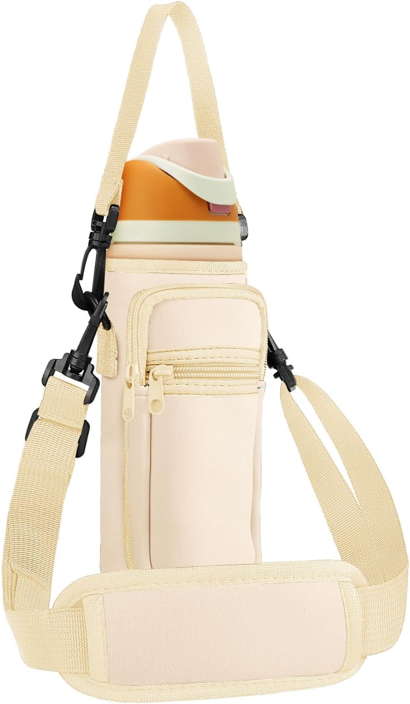 Neoprene Water Bottle Holder Bag with Cell Phone Pocket Compatible with Owala FreeSip 24 oz，Water Bottle Carrying Bag ，with Adjustable Shoulder Strap,for 24oz Stainless Steel Water Bottle