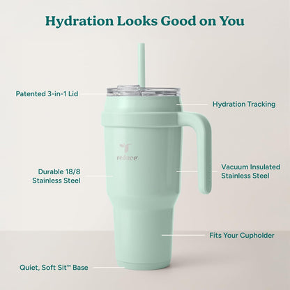 REDUCE 24 oz Stainless Steel Tumbler with Handle - Dual-Wall Vacuum Insulated Travel Mug, Sweat-Proof Lid & Reusable Straw - Keeps Drinks Cold for 24 Hrs, Fits Cupholders, Dishwasher Safe - Lilac Bud
