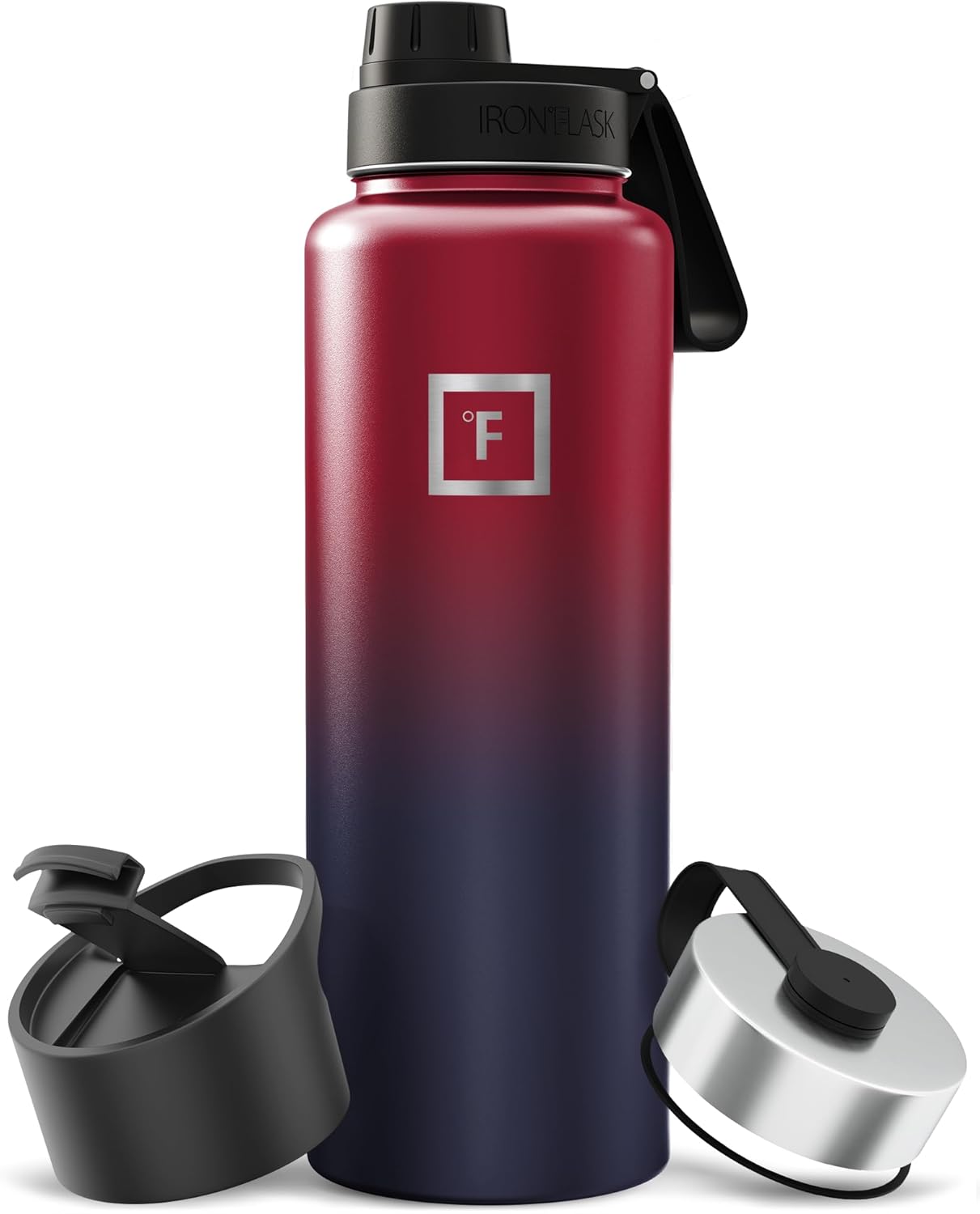 IRON °FLASK Camping & Hiking Hydration Flask with Straw, Wide Mouth Insulated Stainless Steel Sports Water Bottle - 40 oz Midnight Black