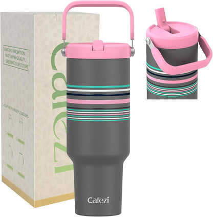 40 oz Insulated Tumbler with Top Handle and Flip Straw, Vacuum Insulated Stainless Steel Cup with Leak-Proof Lid, Sweat-Free, Fits Cup Holder, Keeps Ice Cold up to 30 Hours
