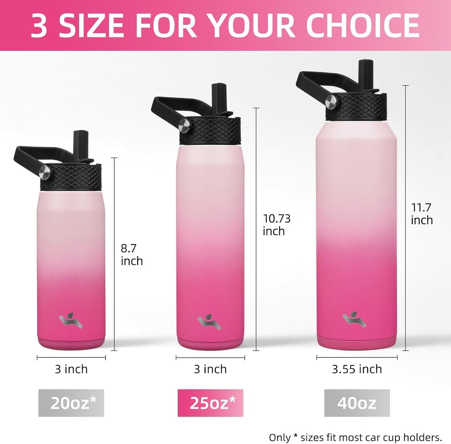 Konokyo 22oz Stainless Steel Bottles with 3 Lids Sport Insulated Water Bottle,Mint