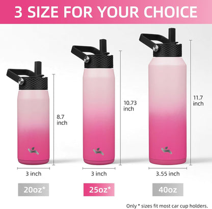 Konokyo 22oz Stainless Steel Bottles with 3 Lids Sport Insulated Water Bottle,Mint