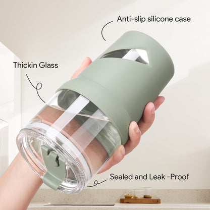 Glass Tumbler with Lids and Straws, 20 oz Iced Coffee Cup and Smoothie Cup with Bamboo Lid and On the go Lid,Glass Cups With Straws