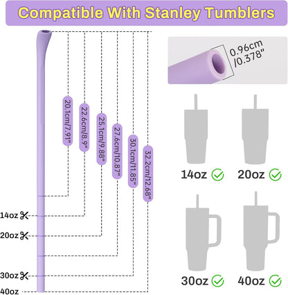 NiHome 6PCS Silicone Anti-Wrinkle Straws Fit for 40oz 30oz Stanley Tumblers w/Brushes, Customizable Length Wrinkle Free Straws for Various Size Cups, No Wrinkle Reusable Straws for Lip (Macaron)