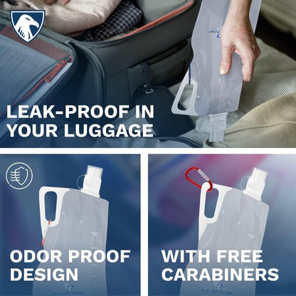 Survivor Filter Clear Collapsible Water Bottles - Travel, Hiking, Foldable, BPA-Free - 2 x