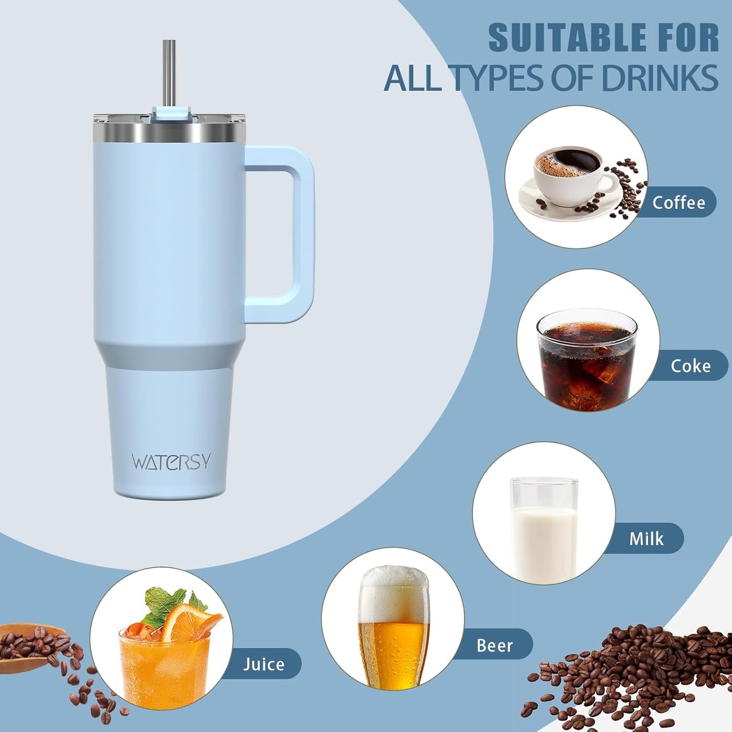 40 oz Tumbler with Handle,Tumbler with Lid and Straw,Double Wall Insulated Cup Stainless Steel Travel Mug(Cold for 34 Hours),Water Bottle for Iced Tea,Coffee,Cold Beverages(Purple)