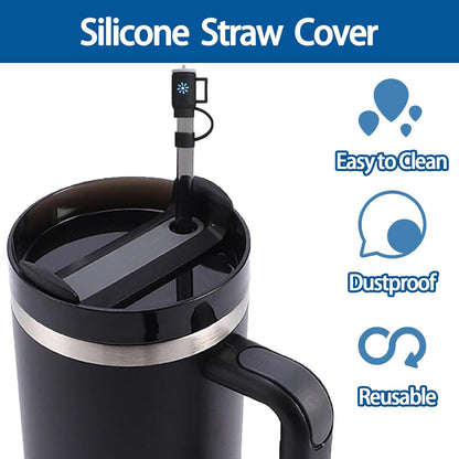 6PCS Silicone Straw Covers Cap Compatible with Stanley Cup 30-40 oz Tumbler with Handle 10mm Straw Toppers，Dust-Proof Reusable Straw Cover for Stanley Cup Accessories (Black)
