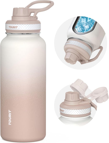 TOURIT 24 oz Insulated Water Bottle, Stainless Steel Water Bottles With Handle, Double-Wall Vacuum Sports Water Bottle, BPA Free Leakproof Water Bottle, Black