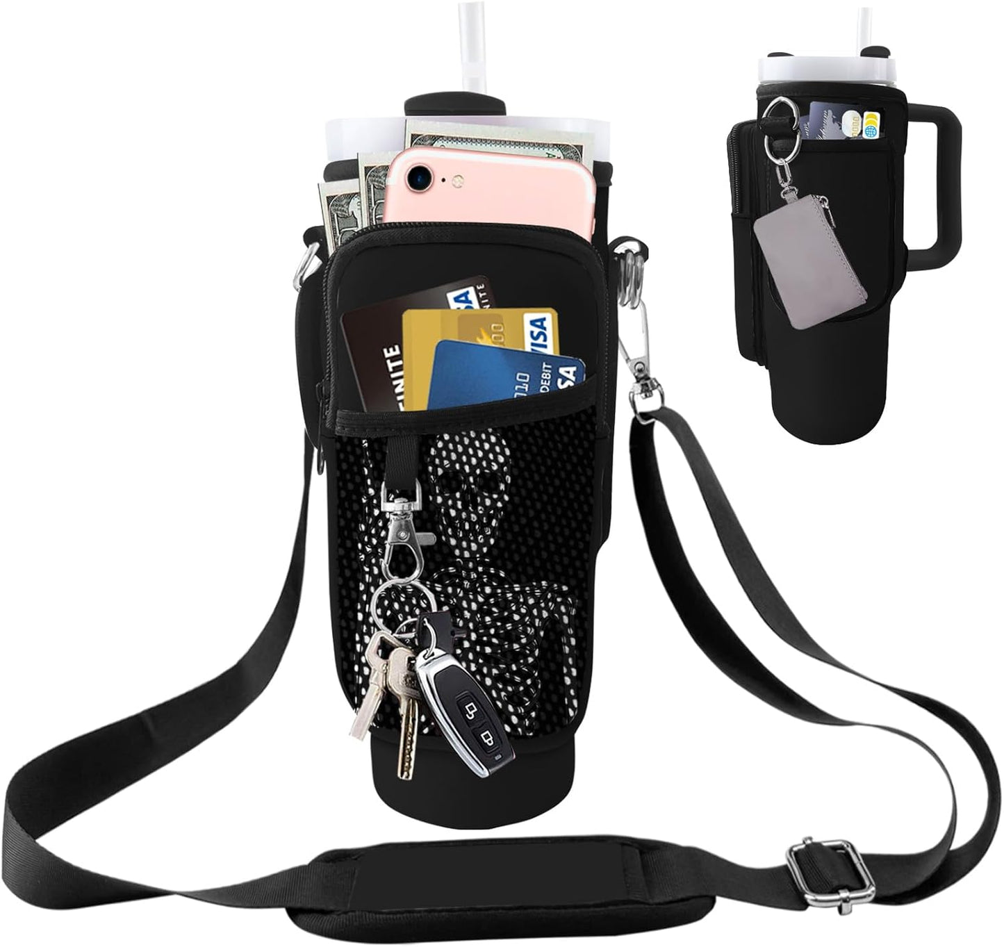 Stanley Carrier Bag for Stanley 40oz/30ozTumbler with Phone with 2 Adjustable Strap,3 Pockets Bottle Stanley Cup Carrier Bag & Case,Accessories for Hiking Travelling