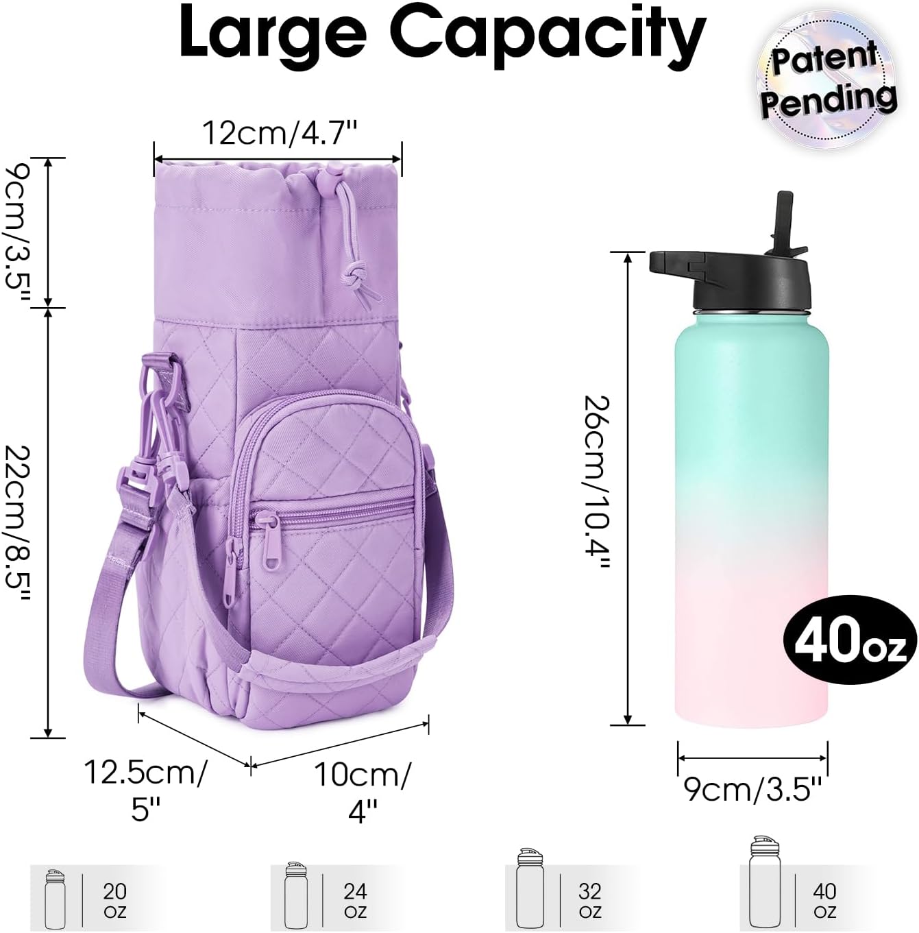 sportsnew Water Bottle Holder 40oz Crossbody Insulated Cup Sleeve Water Bottle Carrier Sling Bag with Phone Pocket, Walking