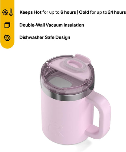 RTIC 12oz Essential Mug with Lid and Handle, Ceramic Lined, Insulated, Stainless Steel, Metal, Double Wall Vacuum-Insulation, Portable, Travel Cup for Hot and Cold Drink, Beach