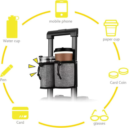 Luggage Cup Holder for Suitcases,Travel Must Haves,Free Hand Drinks Carrier Coffee Mugs Holder,Universal Luggage Accessories for Flight Attendants,Business Travelers Travel Essential - Black