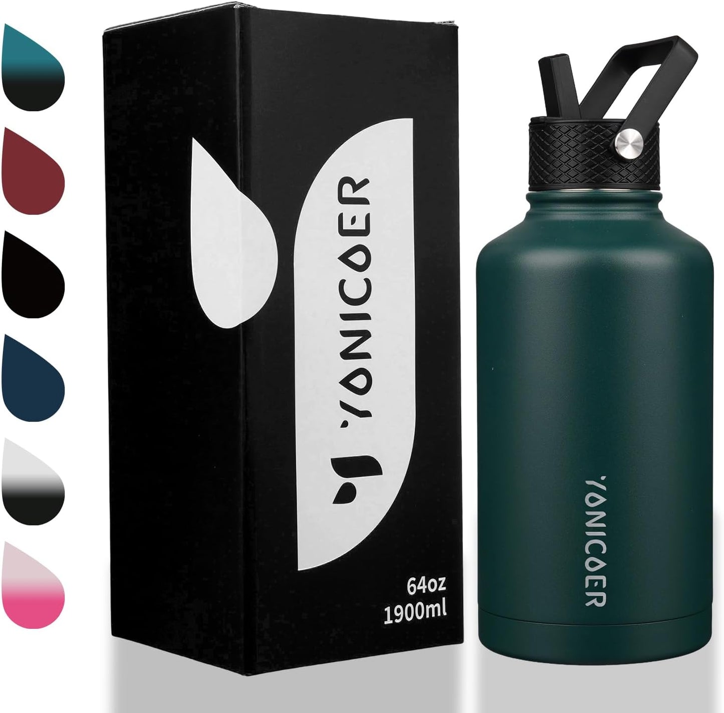 Insulated Water Bottle 40oz,Triple Wall Vacuum Stainless Steel(Dishwasher Safe),Leak Proof & Non-BPA,Flask Jug with Paracord Handle & Straw Spout Lids Sports Cherry Blossom