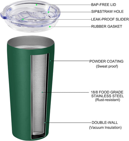 VEGOND 20oz Tumbler Bulk with Lid and Straw 1 Pack, Stainless Steel Vacuum Insulated Tumbler, Double Wall Coffee Cup Travel Mug, River Green