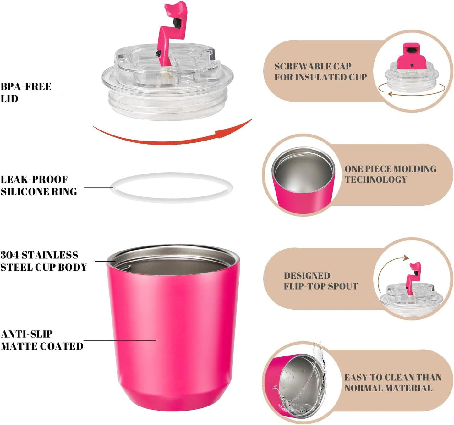 Puraville Insulated Tumblers with Lid, 14 oz Travel Coffee Mug Stainless Steel Vacuum Cup, Leak Proof Reusable Double Walled Coffee Tumbler for Iced and Hot Drinks, Cream