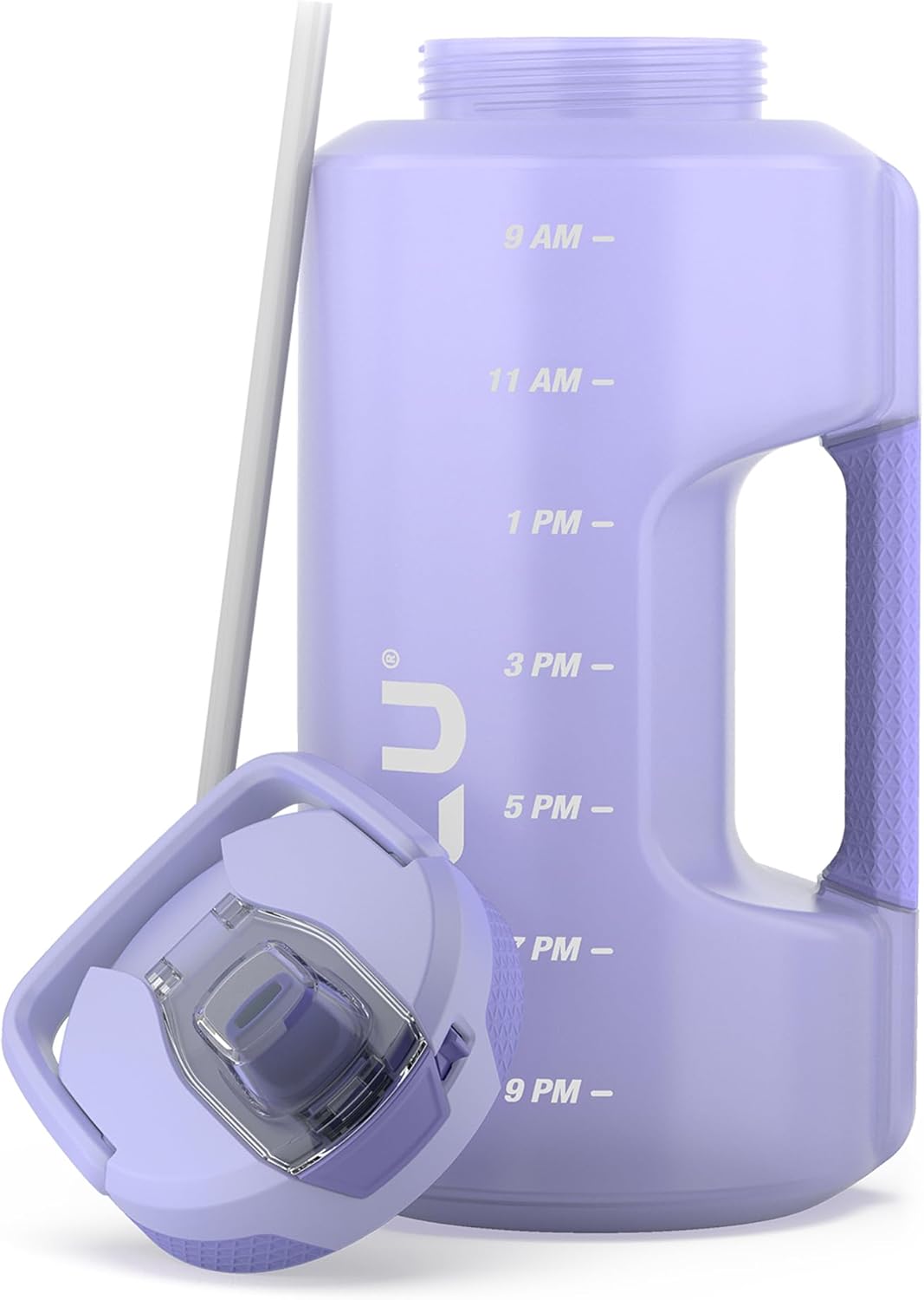ZULU Goals 64oz Half Gallon Plastic Water Bottle with Straw and Time Marker | Large Reusable Jug with Handle and Leak Proof Lid for All Day Hydration, Gym and Outdoors, Gift Ready, Violet