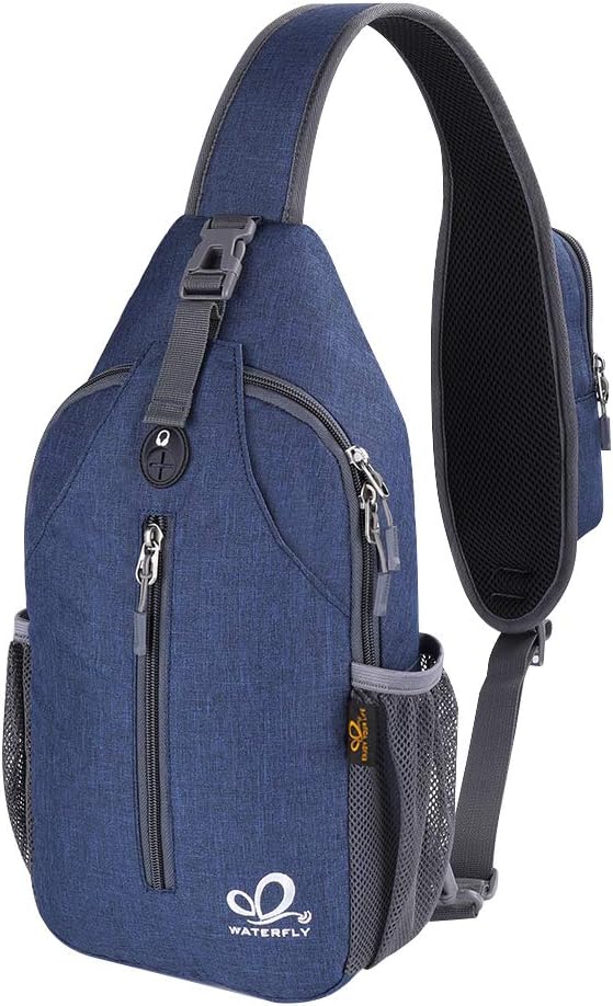 WATERFLY Crossbody Sling Backpack Sling Bag Travel Hiking Chest Bag Daypack (Black)