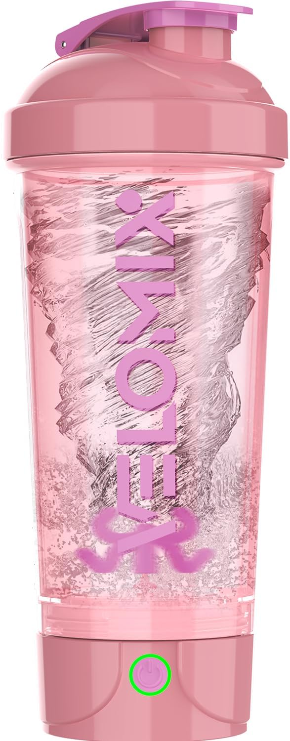 VELOMIX Electric Protein Shaker Bottle - 24 oz | USB-C Rechargeable | Leak Proof Shaker Cups for Protein Shakes | Portable Blender for Shakes and Smoothies (Electric-Transparent)