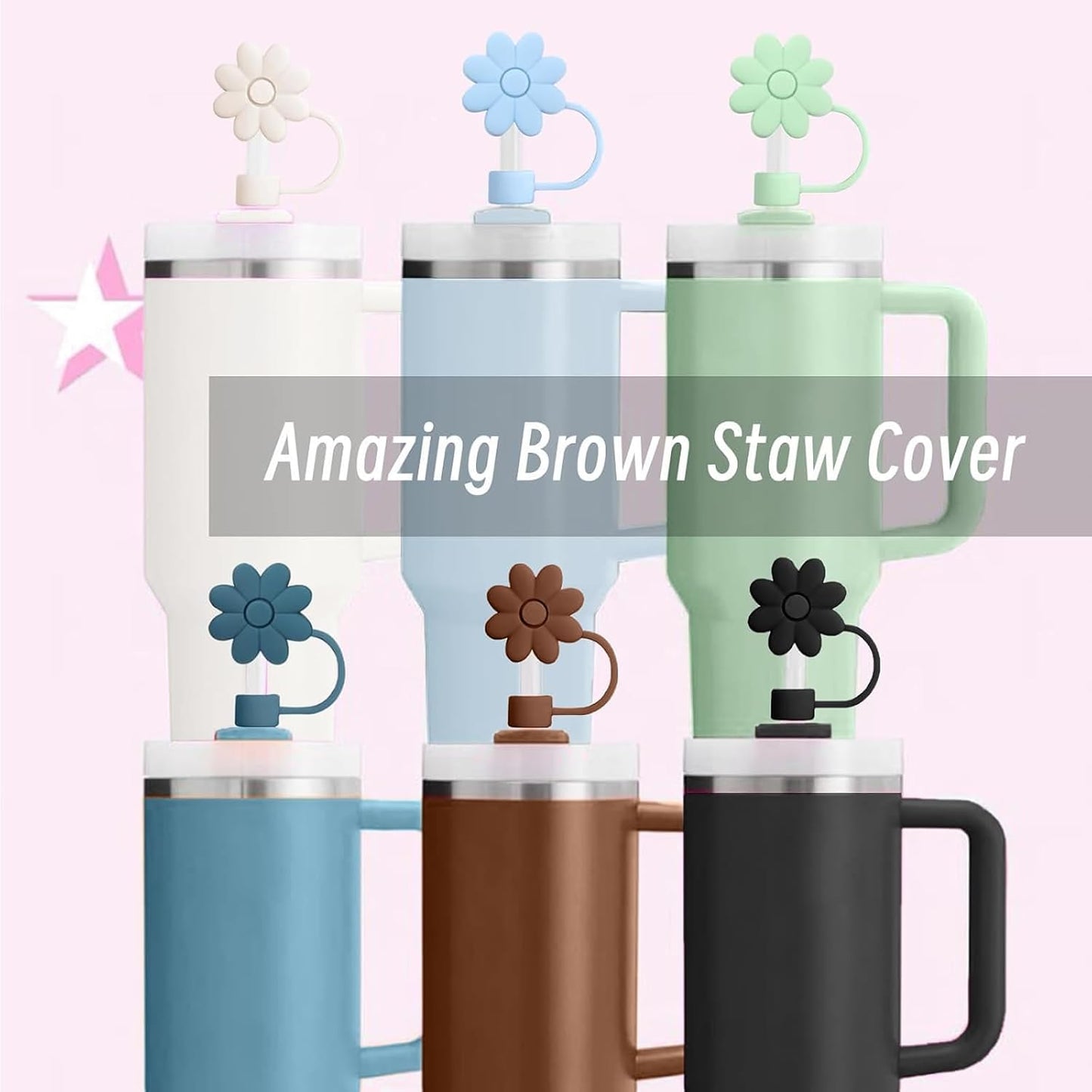 Flower Straw Covers Toppers for Stanley Cups 30&40 Oz Tumbler with Handle Accessories 4PCS Silicone Straw Caps Reusable Straws Tips Protectors for Stanley Cup 10mm 0.4in Straws,Off White