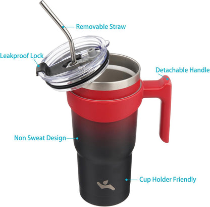 Konokyo 20 oz Tumbler with Handle and 2 Straw 2 Lid, Insulated Water Bottle Stainless Steel Vacuum Cup Reusable Travel Mug,Black