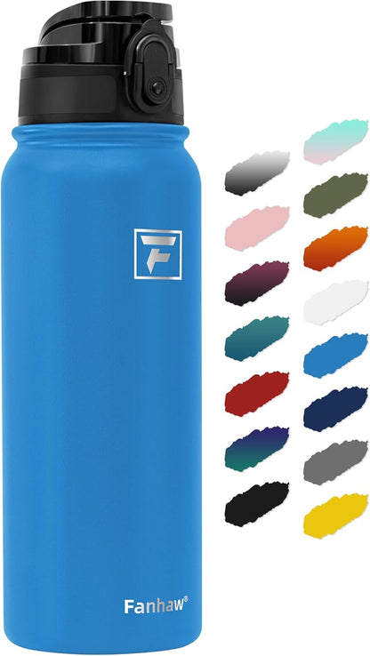 Fanhaw 20 oz Insulated Stainless Steel Water Bottle with Anti-Dust Chug Lid, Leakproof Vacuum Metal Everyday Use Bottle for Kids, Teens & Adults, Back to School Essentials (Green Blue)