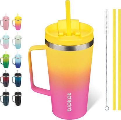 BJPKPK Insulated Tumbler with Handle, 18oz Insulated Tumblers with Lid and Straw, Stainless Steel Metal Water Bottles, Coffee Travel Mugs, Cups, Marshmallow