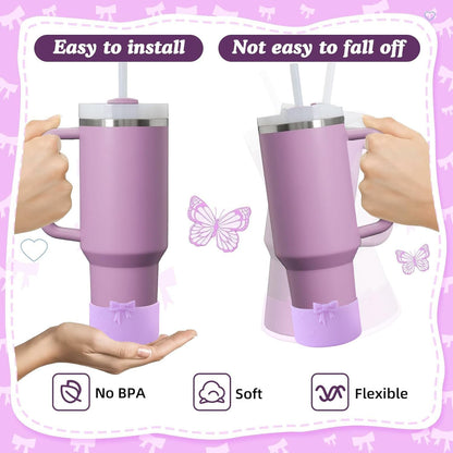 2PCS Bow Silicone Boot for Stanley Quencher Tumbler 30oz 40oz & IceFlow 20oz 30oz& Hydro Flask Water Bottle 12-24 oz Protective Bottom Sleeve Cover for Stanley Cup Accessories& Owala 24oz